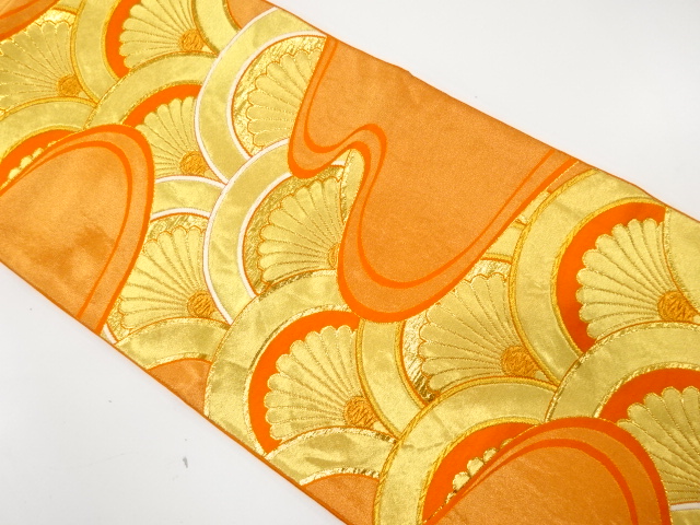 アンティーク　流水に菊青海波模様織り出し袋帯（着用可）